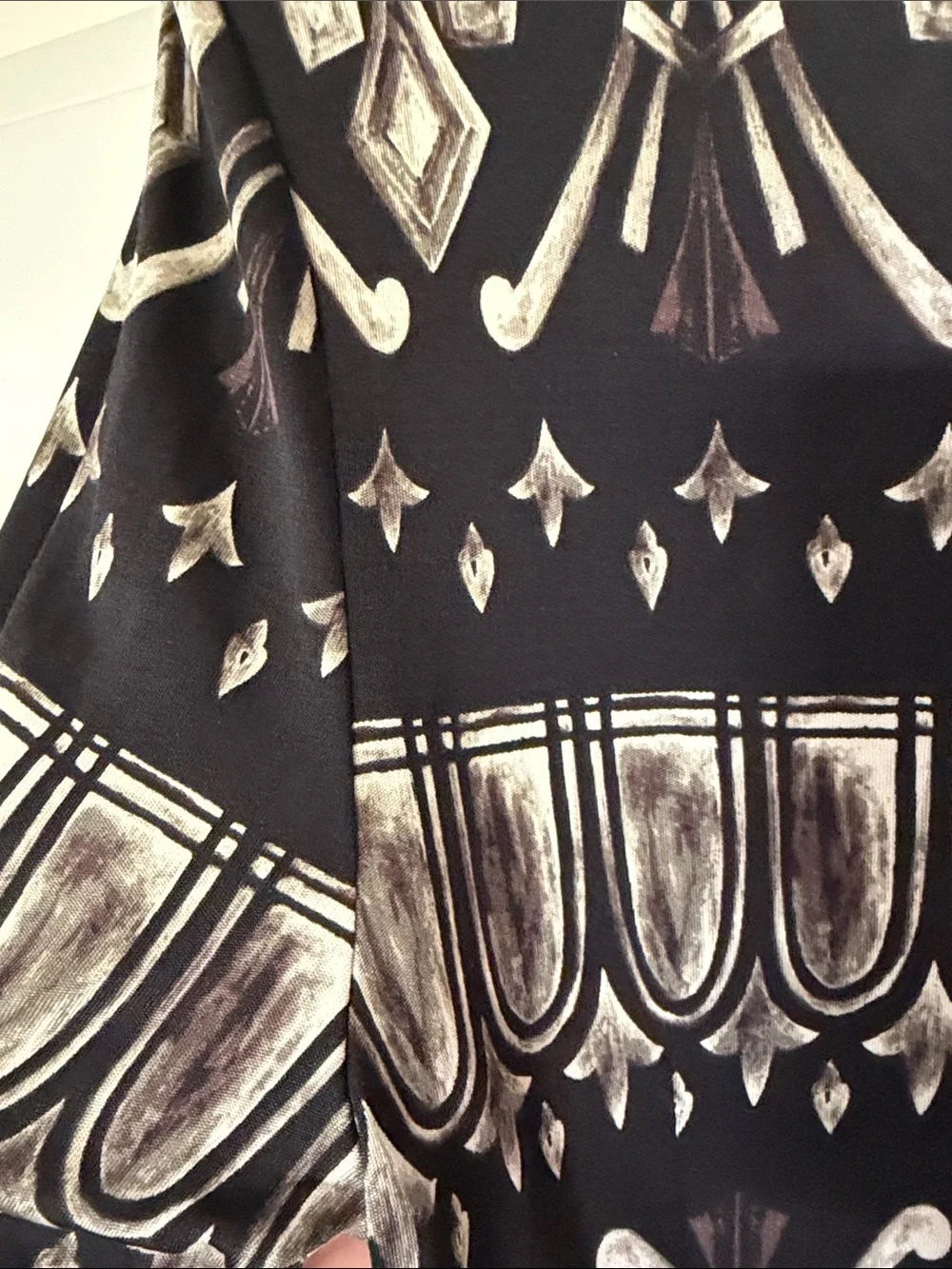 Tory Burch Black and White Long Sleeve Geometric Midi Dress